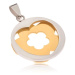 Oceľový prívesok - kruh striebornej farby so srdcovým výrezom, kvet zlatej farby