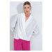 Bigdart Women's White Double Breasted Collar Flowing Satin Blouse 0492