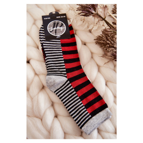 Women's classic socks with stripes and stripes Red
