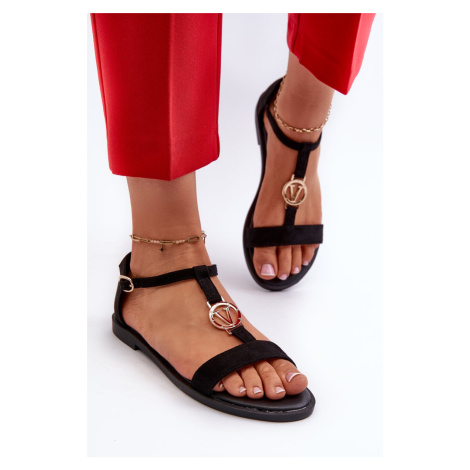 Women's flat sandals with gold trim Vinceza Black