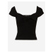 Čierne dámske rebrované cropped tričko s mašľou Guess Valeriana