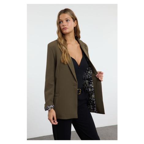 Trendyol Dark Khaki Regular Fit Animal Patterned Lined Blazer Jacket