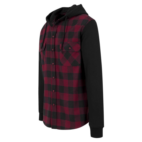 Flanelová košeľa s kapucňou v károvanom vzore čierna/bordová/čierna