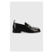 Kožené mokasíny Karl Lagerfeld MOKASSINO II dámske, čierna farba, na plochom podpätku, KL41335
