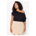 Trendyol Curve Black Boat Neck Woven Blouse