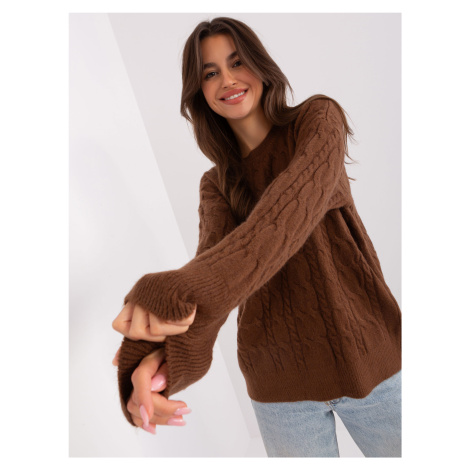 Brown sweater with cables and cuffs