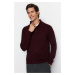 Trendyol Burgundy Slim Fit Polo Collar Buttoned Smart Knitwear Sweater