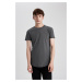 DEFACTO Anthracite Long Muscle Fit Crew Neck Basic Plain Short Sleeve T-Shirt