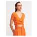 Dilvin 10194 Double Breasted Collar Front Gathered Knitwear Crop-orange