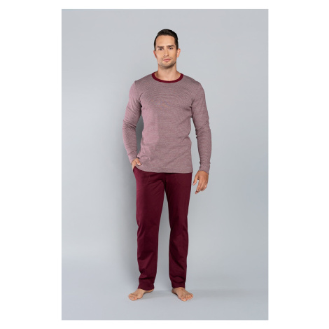 Men's pajamas Hilton long sleeves, long pants - melange-burgundy/burgundy Italian Fashion