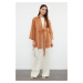 Trendyol Camel Front Tie Linen Look Woven Kimono