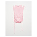 Dilvin 10366 Crew Neck Dropped Mid Shoulder Gathered Front Knitwear Undershirt-Pink