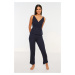 Trendyol Navy Blue Rope Strap Ribbed Knitted Pajama Set