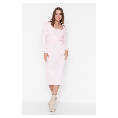 Trendyol ružové šnurovacie detailné svetrové šaty