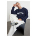 Trendyol Navy Blue Oversize/Wide Cut Text Printed Sweatshirt