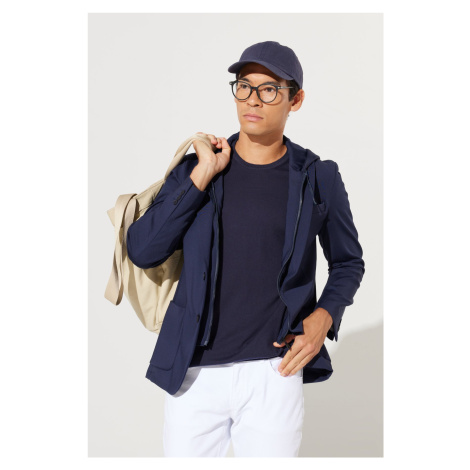 ALTINYILDIZ CLASSICS Men's Navy Blue Slim Fit Slim Fit Mono Collar Cotton Patterned Blazer Jacke