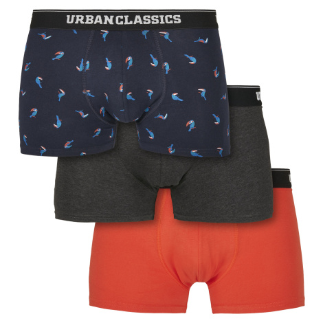 Men's Boxer Shorts 3-Pack Birds/Grey/Orange Urban Classics