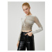 Koton Crop Velvet Blouse With Knot Detail Long Sleeves