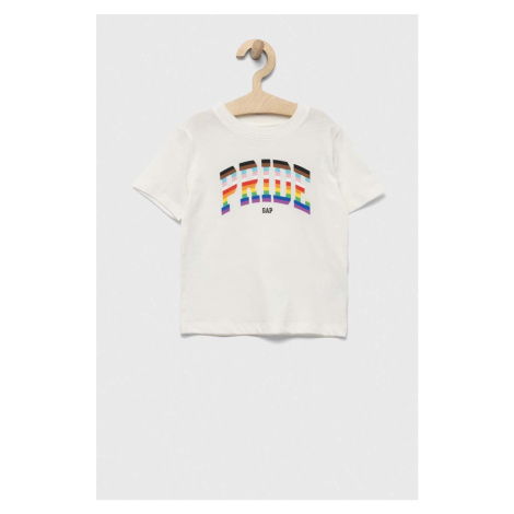 Detské bavlnené tričko GAP biela farba, s potlačou