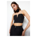 Trendyol Black Crop Shiny Stone Woven Bustier