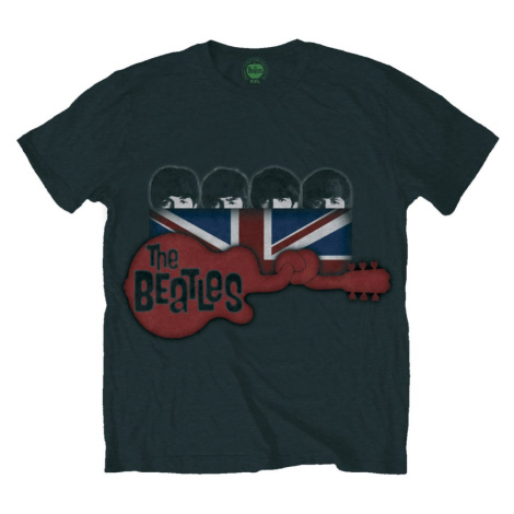 The Beatles tričko Guitar & Flag Čierna