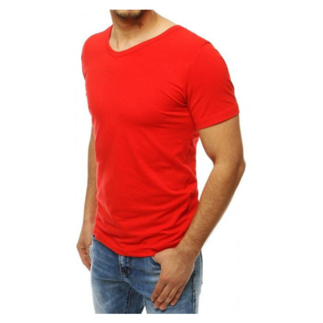 Červené hladké tričko s výstrihom v tvare V pre pánov DStreet
