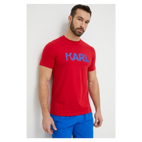 Bavlnené tričko Karl Lagerfeld červená farba, s potlačou