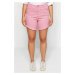 Trendyol Curve Pink Flexible Skinny Denim Shorts & Bermuda With Tassels on the Legs