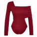 Trendyol Burgundy Asymmetric Collar Detailed Draped Fitted/Situated Crepe/Textured Knitted Bodys