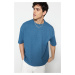 Trendyol Basic Indigo Oversize/Wide Fit Textured Waffle Short Sleeve T-Shirt