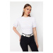 Trendyol White Premium Textured Crop Stand Collar Flexible Balloon Sleeve Knitted Blouse