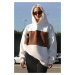 Madmext White Color Block Collared Sweatshirt