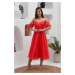 Carmen Coral Low Sleeve Organza Engagement Evening Dress