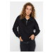 Trendyol Black Zipper Stand Collar Thick Inside Fleece Regular Fit Knitted Sweatshirt