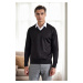 38804 Dewberry Mens V Neck Knit Sweater-BLACK