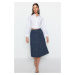 Trendyol Navy Blue Midi Glittery Pleated Knit Skirt