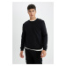 DEFACTO Black Regular Fit Crew Neck Basic Plain Sweatshirt