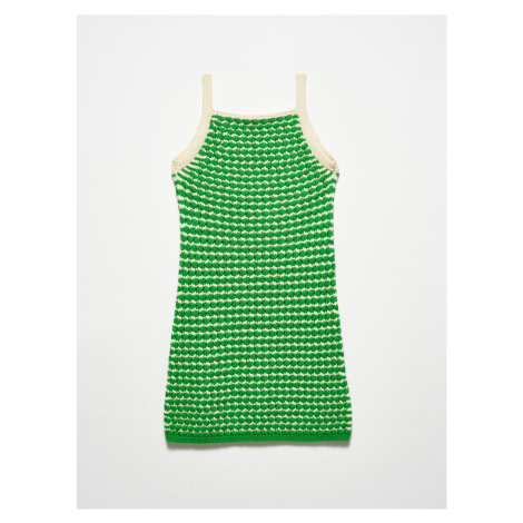 Dilvin 90115 Thick Textured Knitwear Dress-green