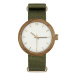 Dámske drevené hodinky s textilným remienkom v zeleno-bielej farbe