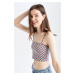 DEFACTO Fitted Square Neck Checkered Patterned Crop Undershirt