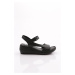 DGN 1002 Women's Ankle Strap Sandals Genuine Leather Black