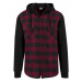 Urban Classics Hooded Checked Flanell Sweat Sleeve Shirt blk/burgundy/blk
