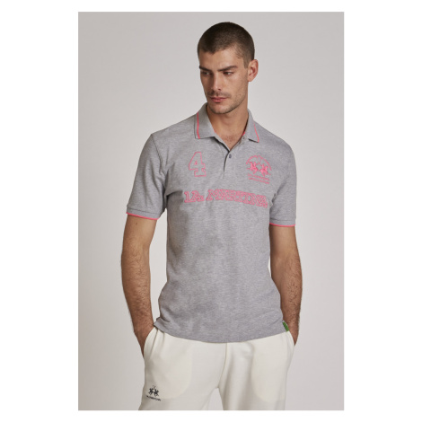 Polokošeľa La Martina Man Polo S/S Piquet Stretch Lgtheathgrey/Pinkcar