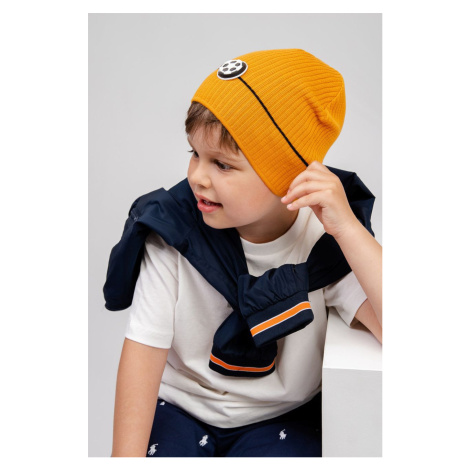 Detská čiapka Jamiks oranžová farba biela, z tenkej pleteniny,