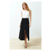 Trendyol Black Asymmetric Buttoned Slit Knitted Skirt