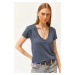 Olalook Women's Smoky Deep V Neck Modal Touch T-Shirt