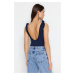 Trendyol Navy Blue Lace-Up Detailed, Crew Neck, Low-Cut Back Knitted Body
