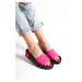 Capone Outfitters Capone Quilted Strap, Colorful Detailed Wedge Heel Matte Satin Fuchsia Women's