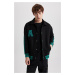 DEFACTO Oversize Fit College Collar Bomber Inside Soft Furry Cardigan