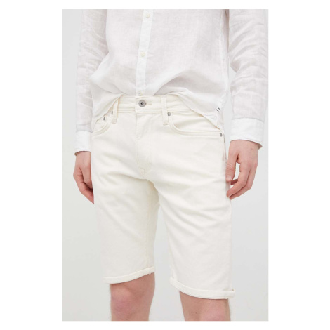 Rifľové krátke nohavice Pepe Jeans Stanley Short pánske, béžová farba,